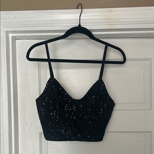 Black Sequin Crop Top